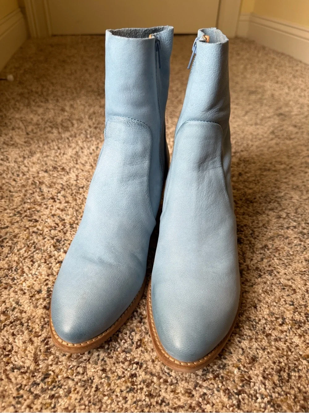 Women’s DibaTrue Sky Blue Leather Ankle Booties with Side Zip
